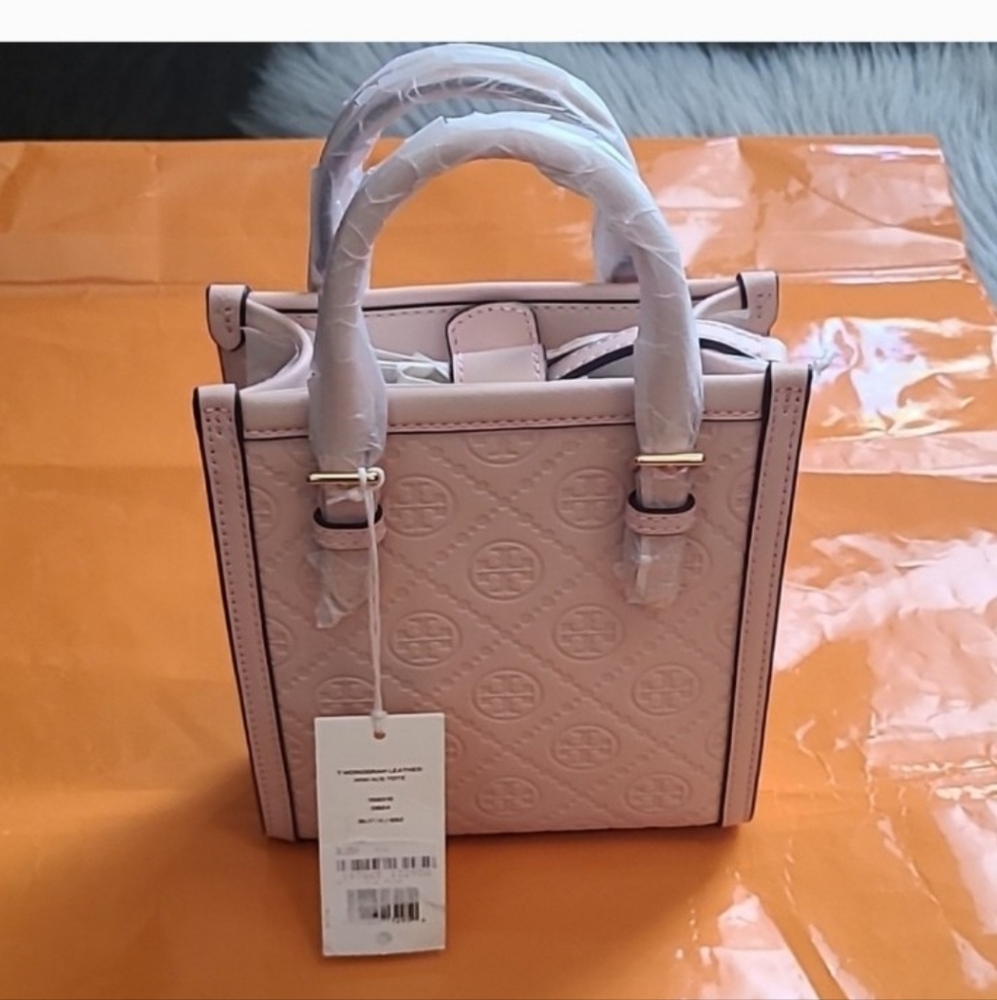 Nwt! Tory Burch Mini T Monogram Leather Tote/ Crosdbody Bag In Blush - Picture 2 of 6